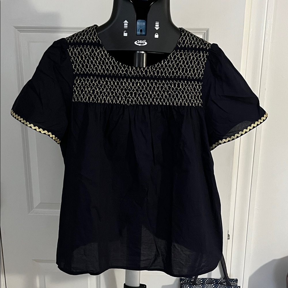 Navy Blue Smocked Women's Top